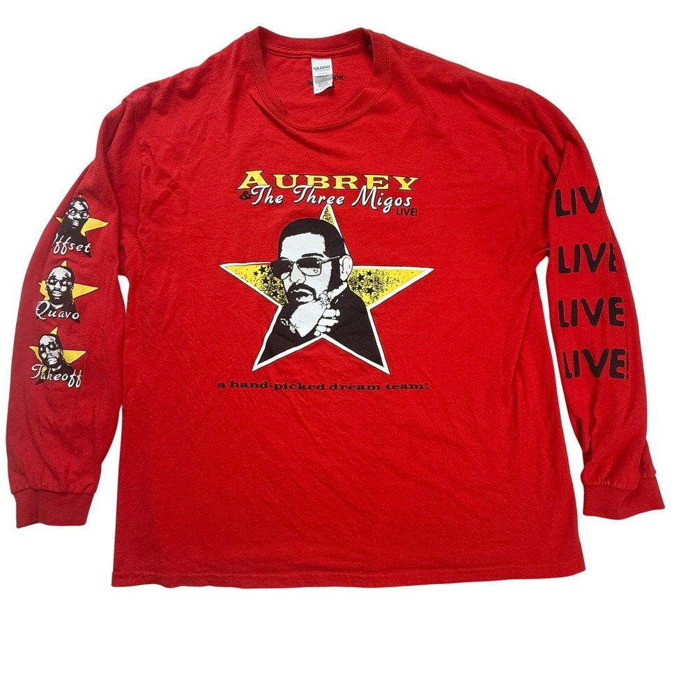 Drake Aubrey & The Three Migos 2018 Scorpion Tour Long Sleeve Shirt Red XL